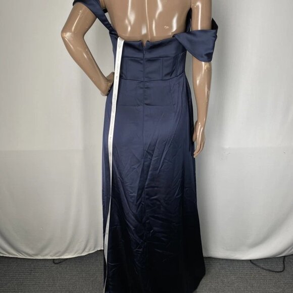 NEW AFTER-SIX Maxi Dress Midnight Navy Blue Size 6R | Off-Shoulder A-Line - Picture 3 of 6